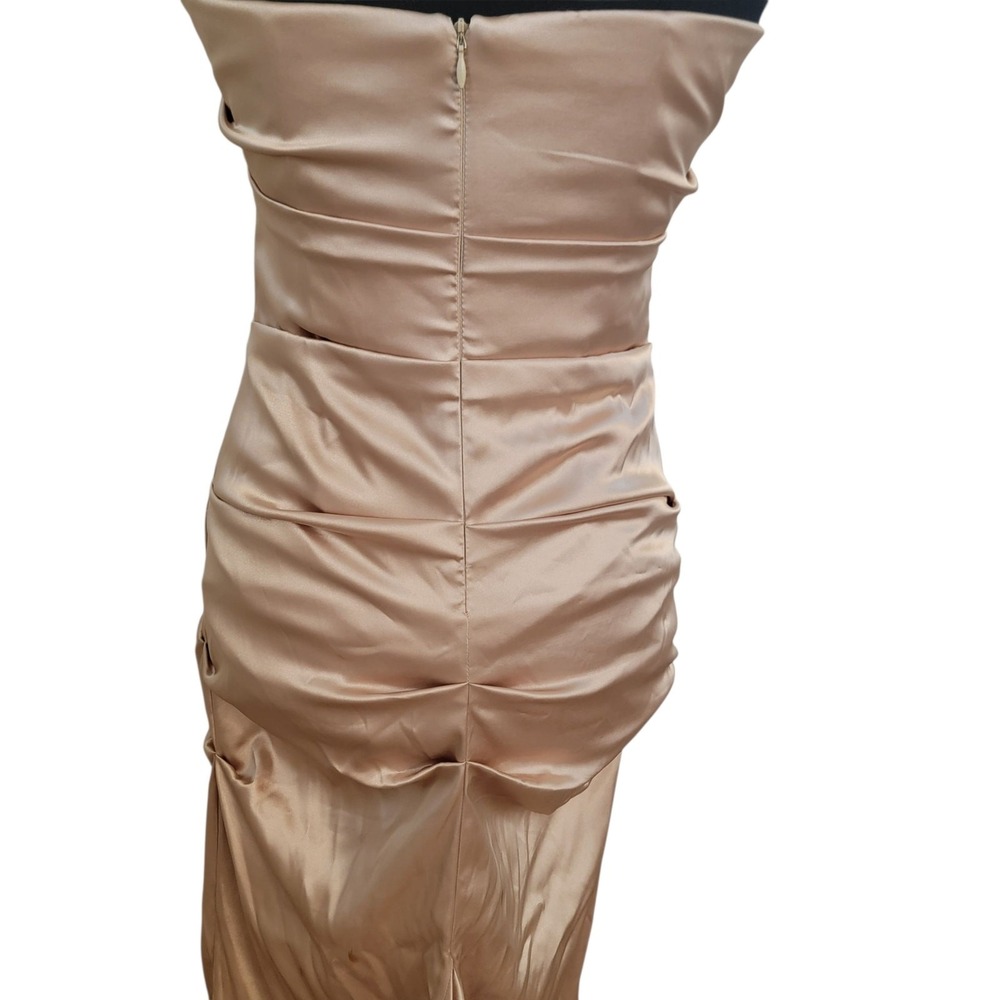Vintage Y2K Gold Maxi Dress Sz 4 Tube Ruched Strapless Satin Homecoming Cocktail - Picture 5 of 9